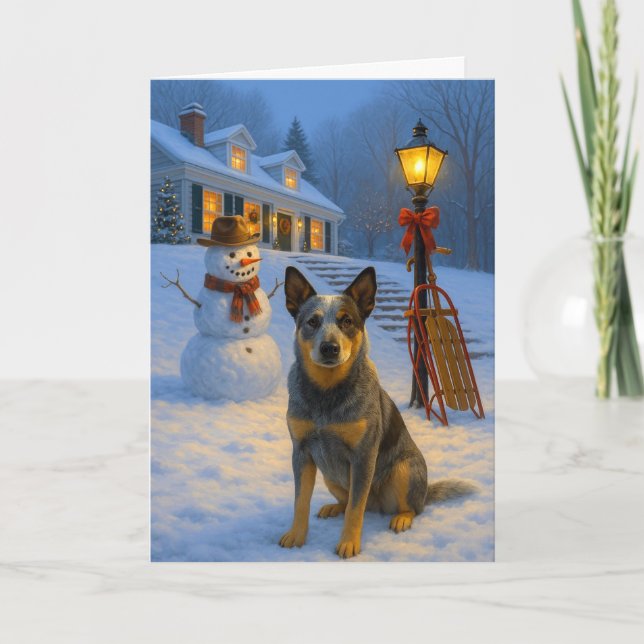 Tarjeta Festiva Australian Cattle Dog  Holiday Card (Anverso)