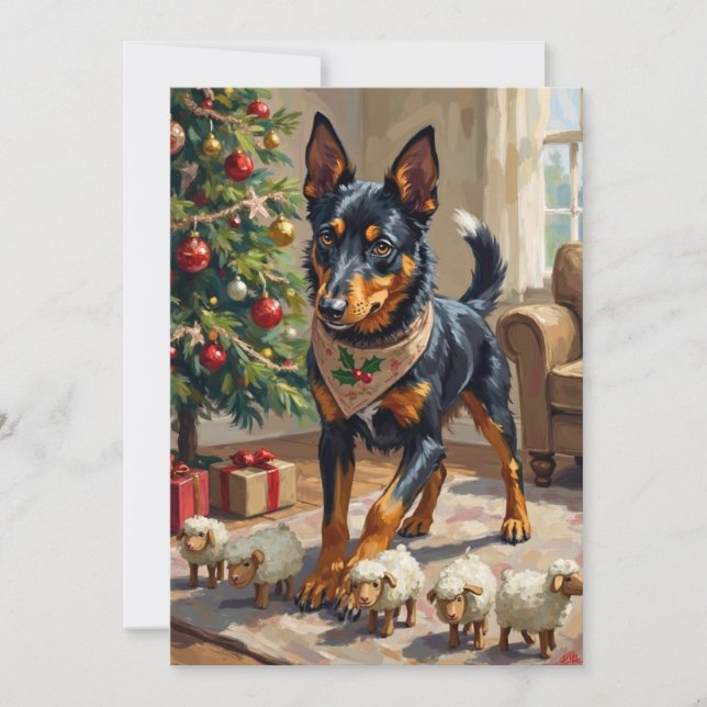 Tarjeta Festiva Australian Kelpie Herding Christmas Art (Anverso)