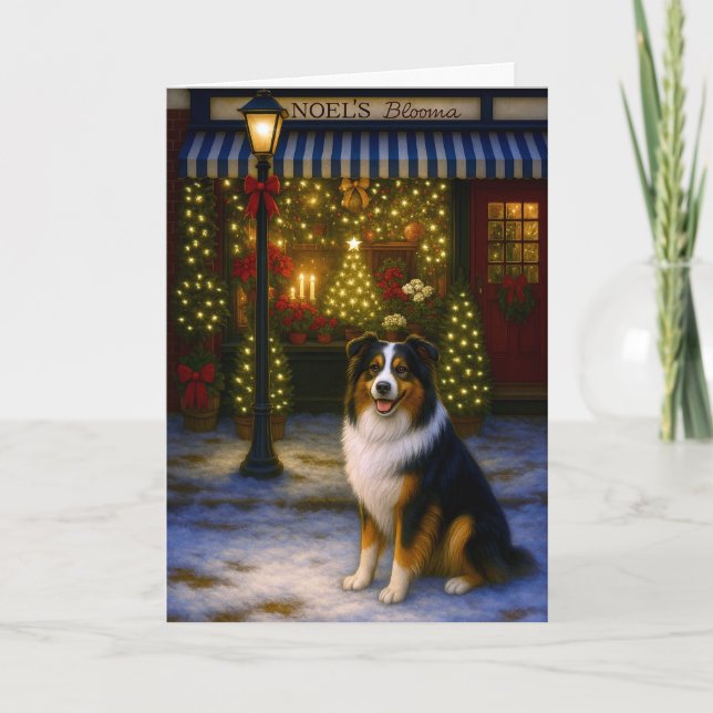 Tarjeta Festiva Australian Shepherd Holiday Card (Anverso)