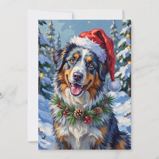 Tarjeta Festiva Australian Shepherd Merle Winter Christmas Art (Anverso)
