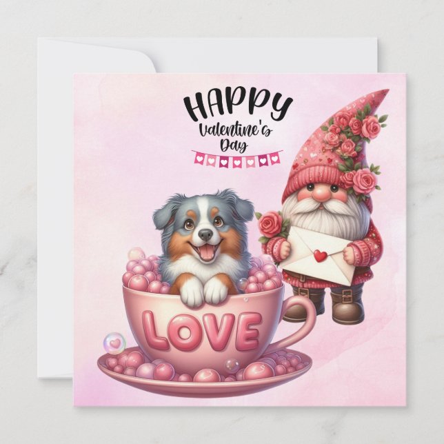 Tarjeta Festiva Australian Shepherd. Puppy Dog for Valentine's Day (Anverso)
