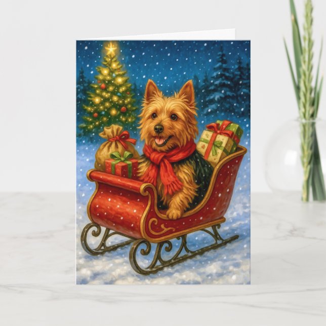 Tarjeta Festiva Australian Terrier Holiday Card (Anverso)