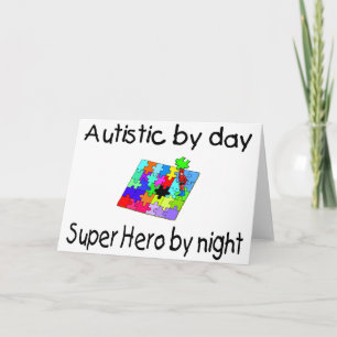 Tarjeta Festiva Autístico por el superhéroe del día por noche