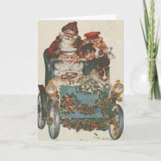 Tarjeta Festiva Auto navideño vintage