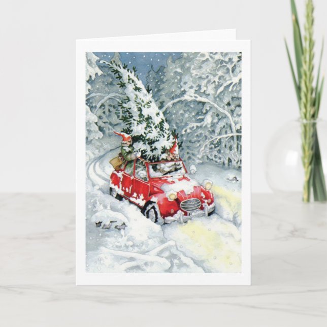 Tarjeta Festiva Auto navideño vintage (Anverso)