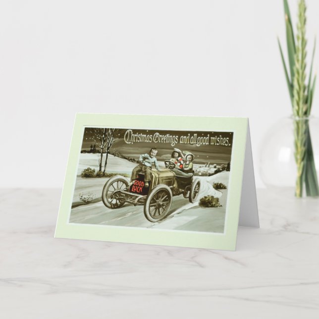 Tarjeta Festiva Auto vintage de los Navidades (Anverso)