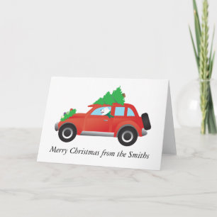 Tarjeta Festiva Automóvil americano de conducción esquimal con árb