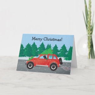 Tarjeta Festiva Automóvil de Navidades de conducción con techo pla