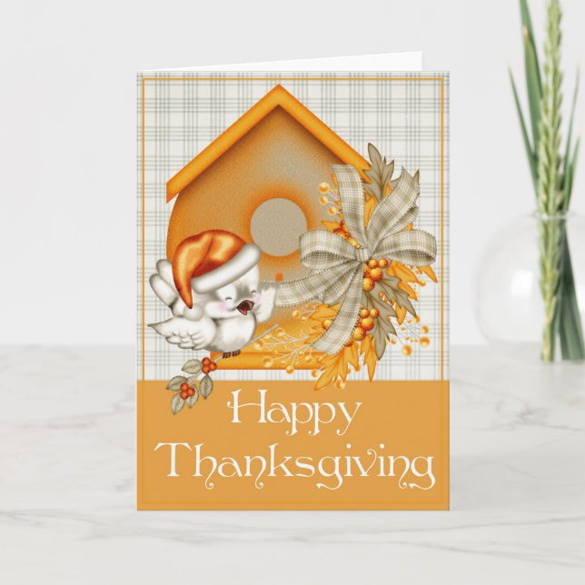 Tarjeta Festiva Autumn Bird Birdhouse Happy Thankending Card 2 (Anverso)