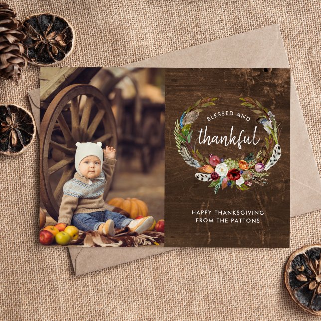 Tarjeta Festiva Autumn Boho florece la sesión de gracias (Subido por el creador)