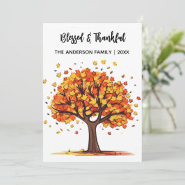 Tarjeta Festiva Autumn Fall Tree Happy Thanksgiving Blessed