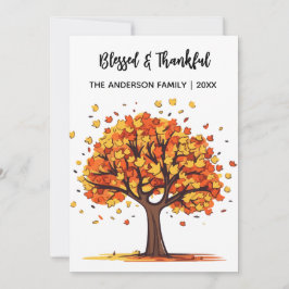 Tarjeta Festiva Autumn Fall Tree Happy Thanksgiving Blessed