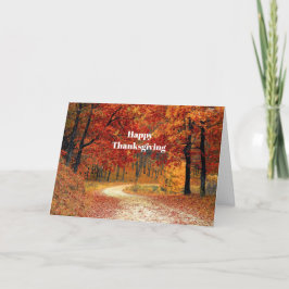 Tarjeta Festiva Autumn Red Trees Road Foto Acción de Gracias