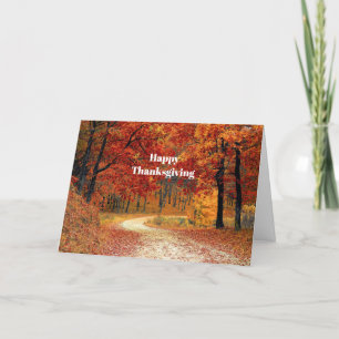 Tarjeta Festiva Autumn Red Trees Road Foto Acción de Gracias