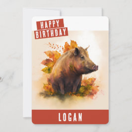 Tarjeta Festiva Autumn vibes Boar Birthday Card