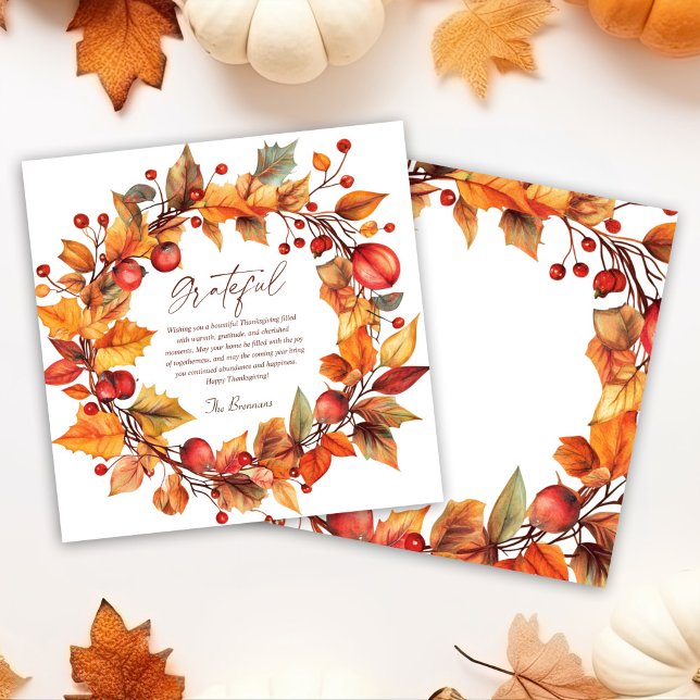 Tarjeta Festiva Autumn Wreath Elegant Rustic Acción de Gracias (Autumn Wreath Elegant Rustic Thanksgiving Holiday Card)