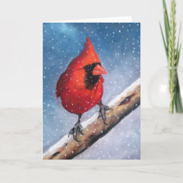 TARJETA FESTIVA AVE: CARDINAL: NIEVE: ARTE DE PASTEL PETROLERO