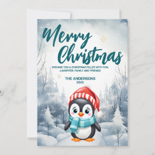 Tarjeta Festiva Ave divertida pingüino Morerry Xmas árbol de nieve