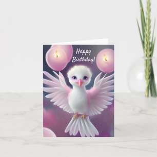 Tarjeta Festiva Ave dulce blanco y rosa