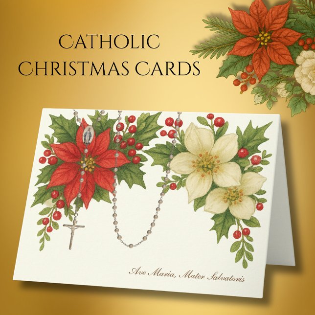 Tarjeta Festiva Ave Maria Christmas Blessing with Rosary Florals (Subido por el creador)