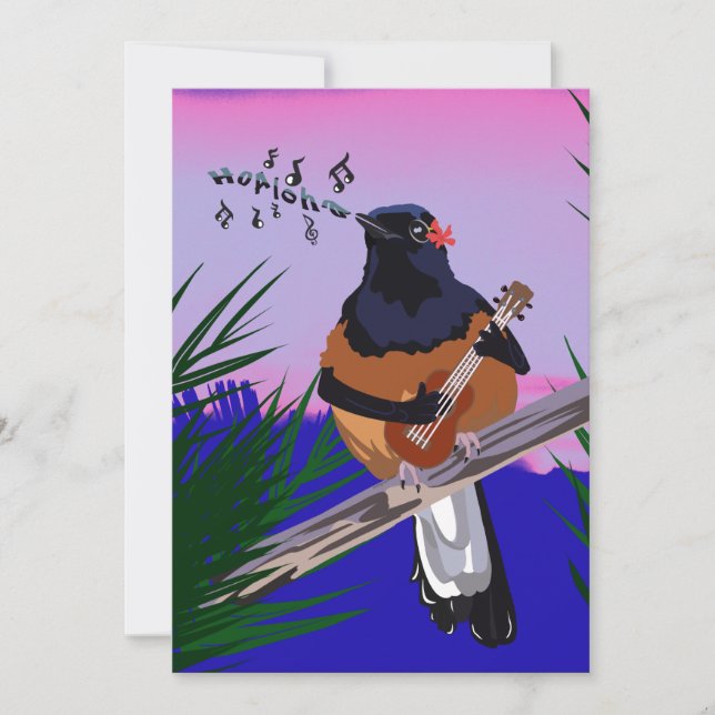 Tarjeta Festiva Ave Shama de Hawái jugando ukulele (Anverso)