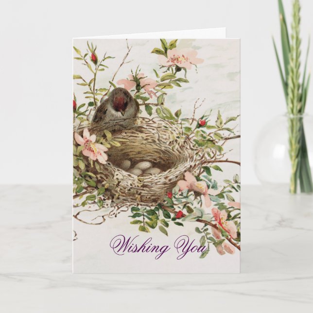 Tarjeta Festiva Ave Vintage Con Nido (Anverso)