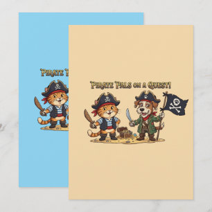 Tarjeta Festiva Aventura de gato y perro pirata lindo