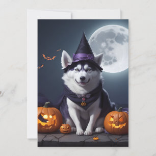 Tarjeta Festiva Aventura de Halloween del perro husky Magia a la l