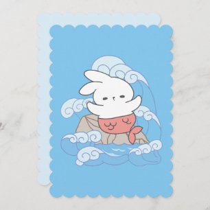 Tarjeta Festiva Aventura de Seaside Whimsy Mer-Bunny