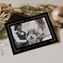 Tarjeta Festiva AVERY Dark Black Framed Couples Photo Christmas