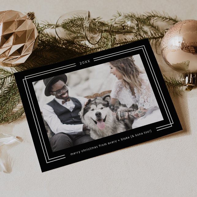 Tarjeta Festiva AVERY Dark Black Framed Couples Photo Christmas (AVERY Dark Black Framed Couples Photo Christmas Holiday Card)
