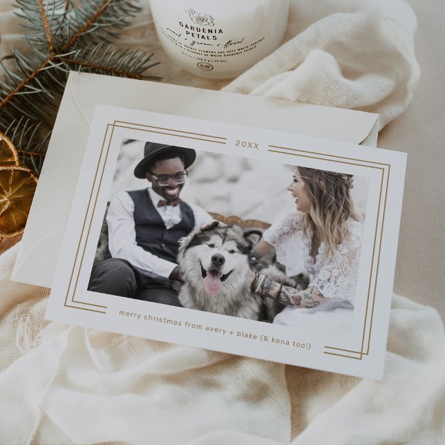 Tarjeta Festiva AVERY Gold White Framed Couples Photo Christmas (AVERY Gold White Framed Couples Photo Christmas Holiday Card)