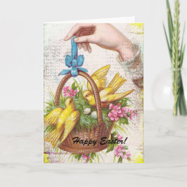 Tarjeta Festiva Aves amarillas en una canasta, Pascua