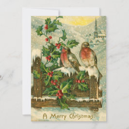 Tarjeta Festiva Aves antiguas de 1906 en Navidades de nieve