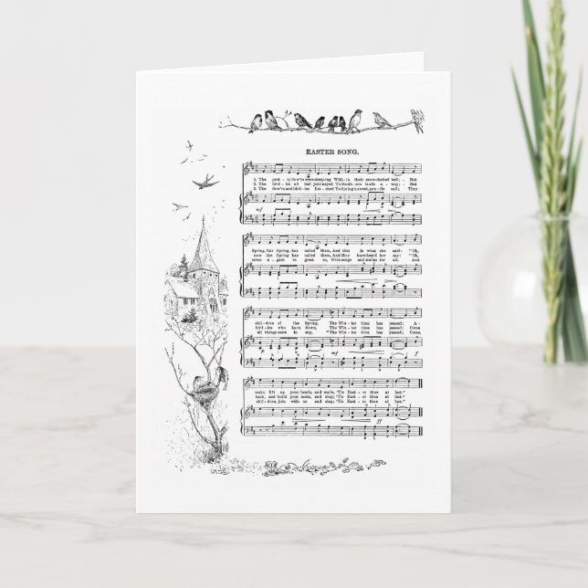 Tarjeta Festiva Aves, canción de primavera y pascua (Anverso)