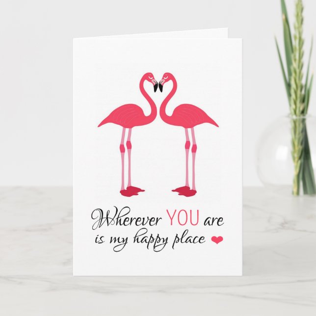 Tarjeta Festiva Aves de amor Flamingos rosas (Anverso)