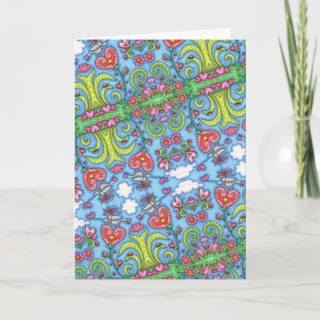 TARJETA FESTIVA AVES DE ARTE FOLLETO SIMÍTICO, JARDÍN DE CORAZÓN D (Anverso)