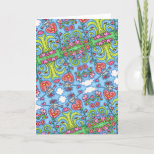 TARJETA FESTIVA AVES DE ARTE FOLLETO SIMÍTICO, JARDÍN DE CORAZÓN D