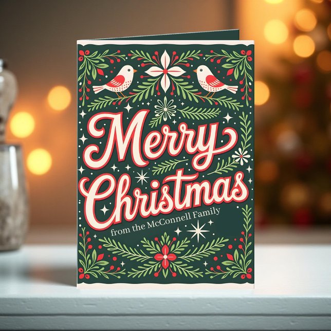 Tarjeta Festiva Aves de arte popular encantadoras y Navidades de B (Subido por el creador)