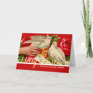 Tarjeta Festiva Aves de época Amo victoriano Adorable Arte Clásico
