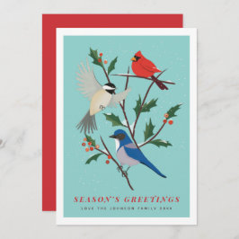 Tarjeta Festiva Aves de invierno ilustradas