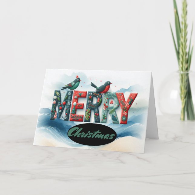 Tarjeta Festiva Aves de la tipografía navideña (Anverso)