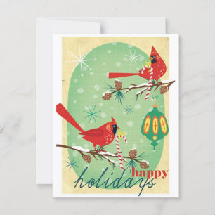 Tarjeta Festiva Aves de Navidades Retro Vintage