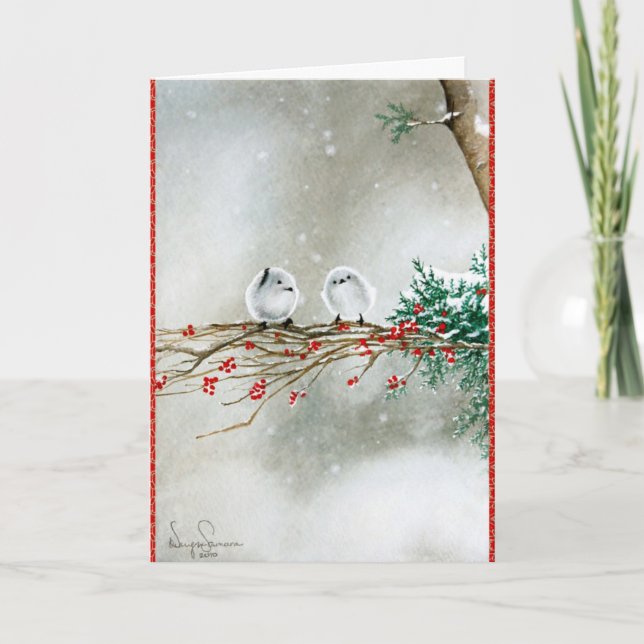 Tarjeta Festiva Aves de nieve, Devyn Samara (Anverso)