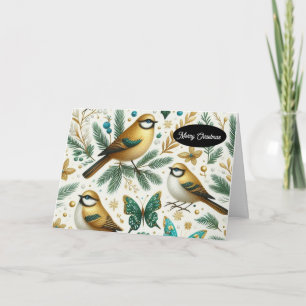 Tarjeta Festiva Aves de oro y mariposa esmeralda