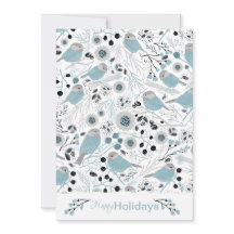 Aves de pollo con flores azules grises