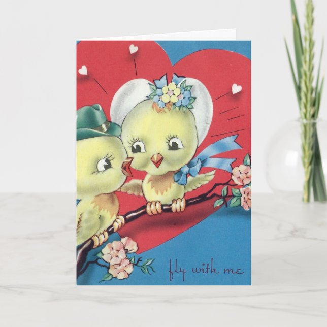 Tarjeta Festiva Aves de San Valentín antiguas (Anverso)