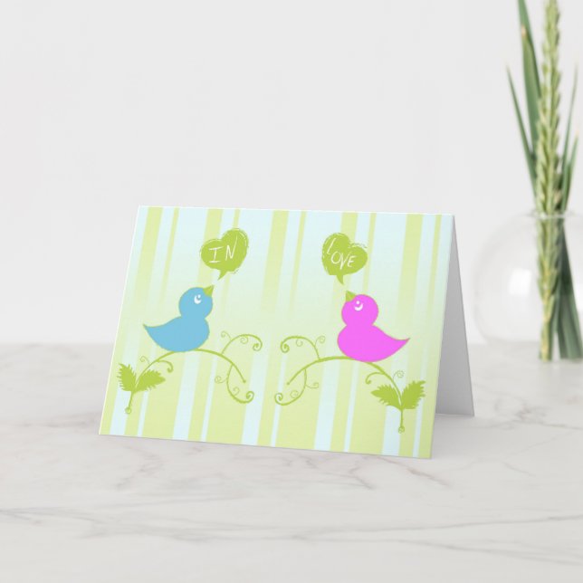 Tarjeta Festiva Aves de una pluma se enamoran juntos (Anverso)