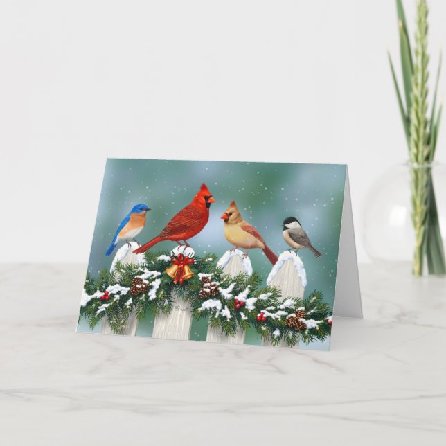 Tarjeta Festiva Aves de vacaciones y Navidades Garland (Anverso)