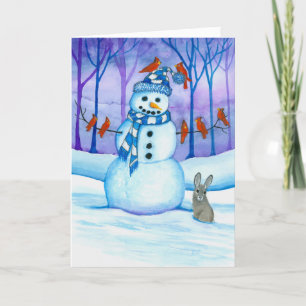 Tarjeta Festiva Aves De Vida Silvestre Snowman De Bihrle